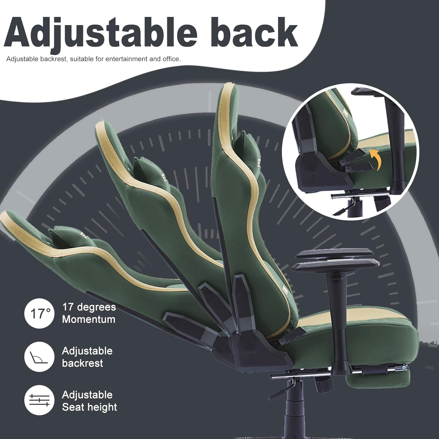 Symino Gaming Chair with Foot Rest, 2D Armrests PU Leather High Back Ergonomic Office Chair, 150° Recline Computer Desk Chair, Diamond Stitching, Green