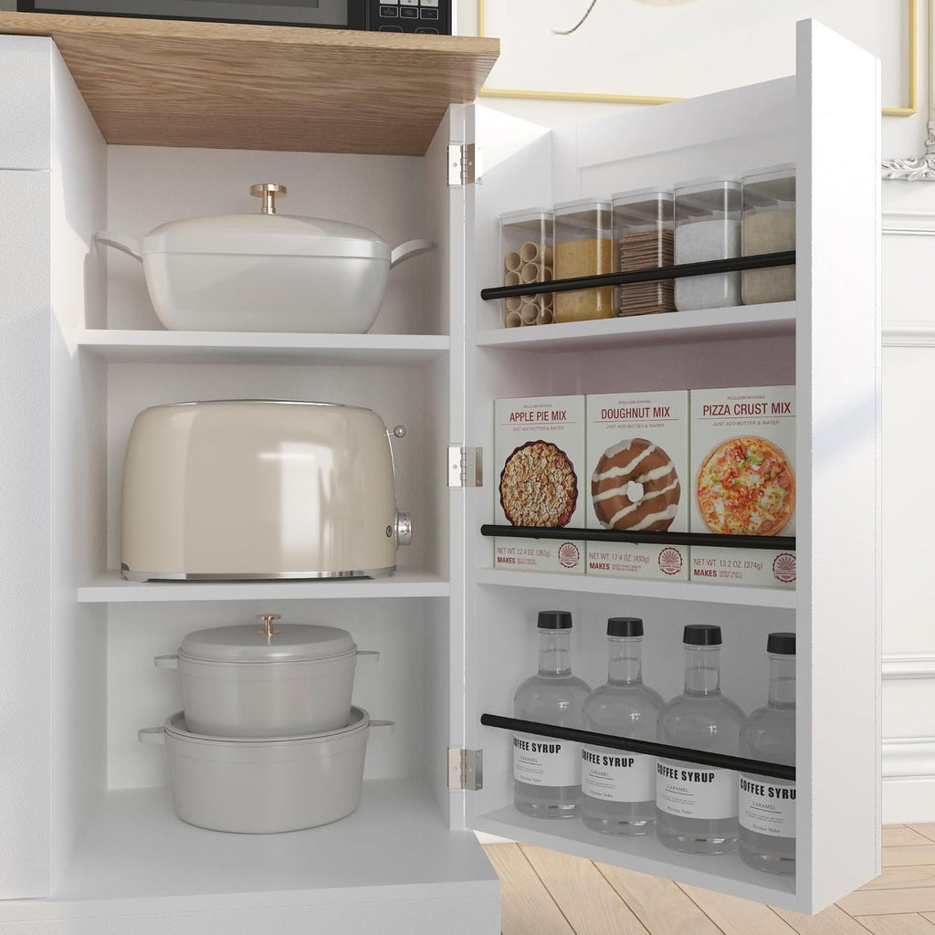 Pantry Cabinet with Charging Station,Kitchen Pantry Storage Cabinet with Microwave Stand,Freestanding Buffet Cabinet with Doors, Adjustable Shelves,Farmhouse Food Pantry for Living Room