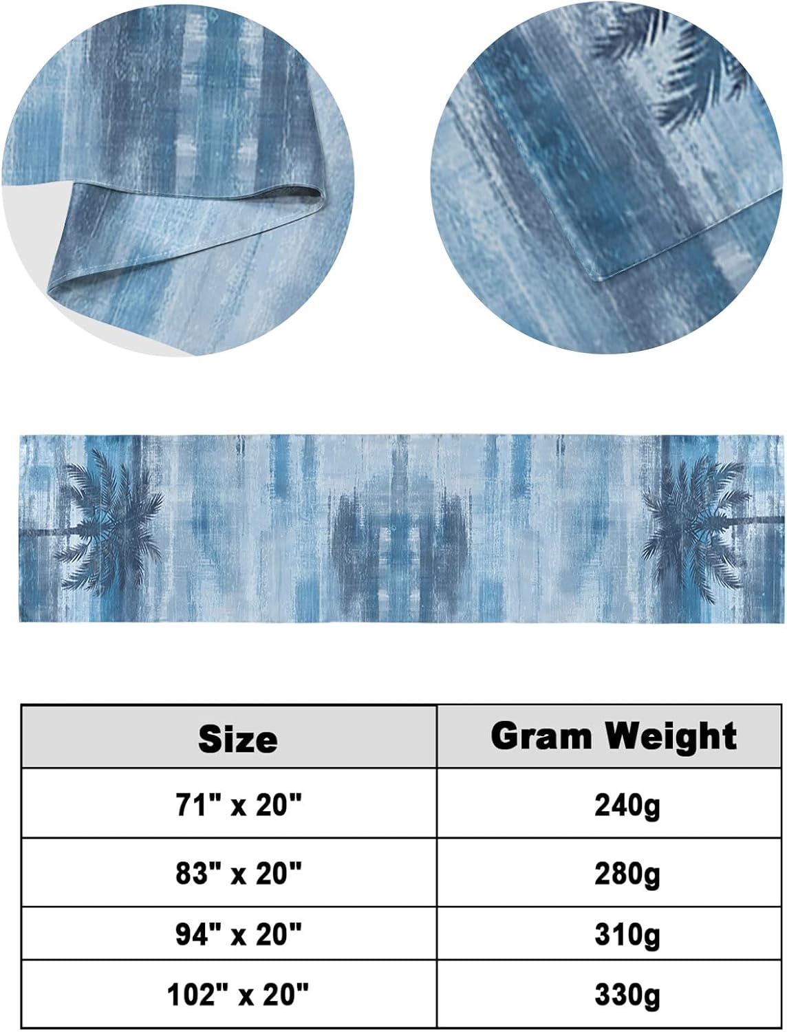 Navy Blue Palm Tree Bed Runner Scarf King Size, Coastal Tropical Trees Vintage Summer Luxury Bed Throw Runners & Scarves for Twin Full Queen King Foot of Beds, Hotel Decoration, 94"x20"