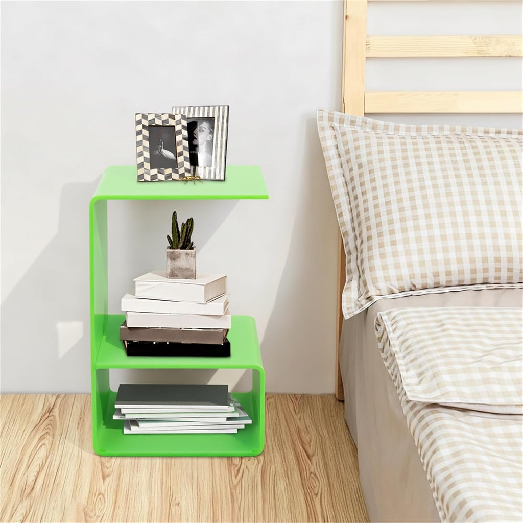 Acrylic End Table, 3-Tier Side Table for Small Spaces, Modern Translucent Design Nightstand for Living Room, Bedroom, Bathroom (Green)