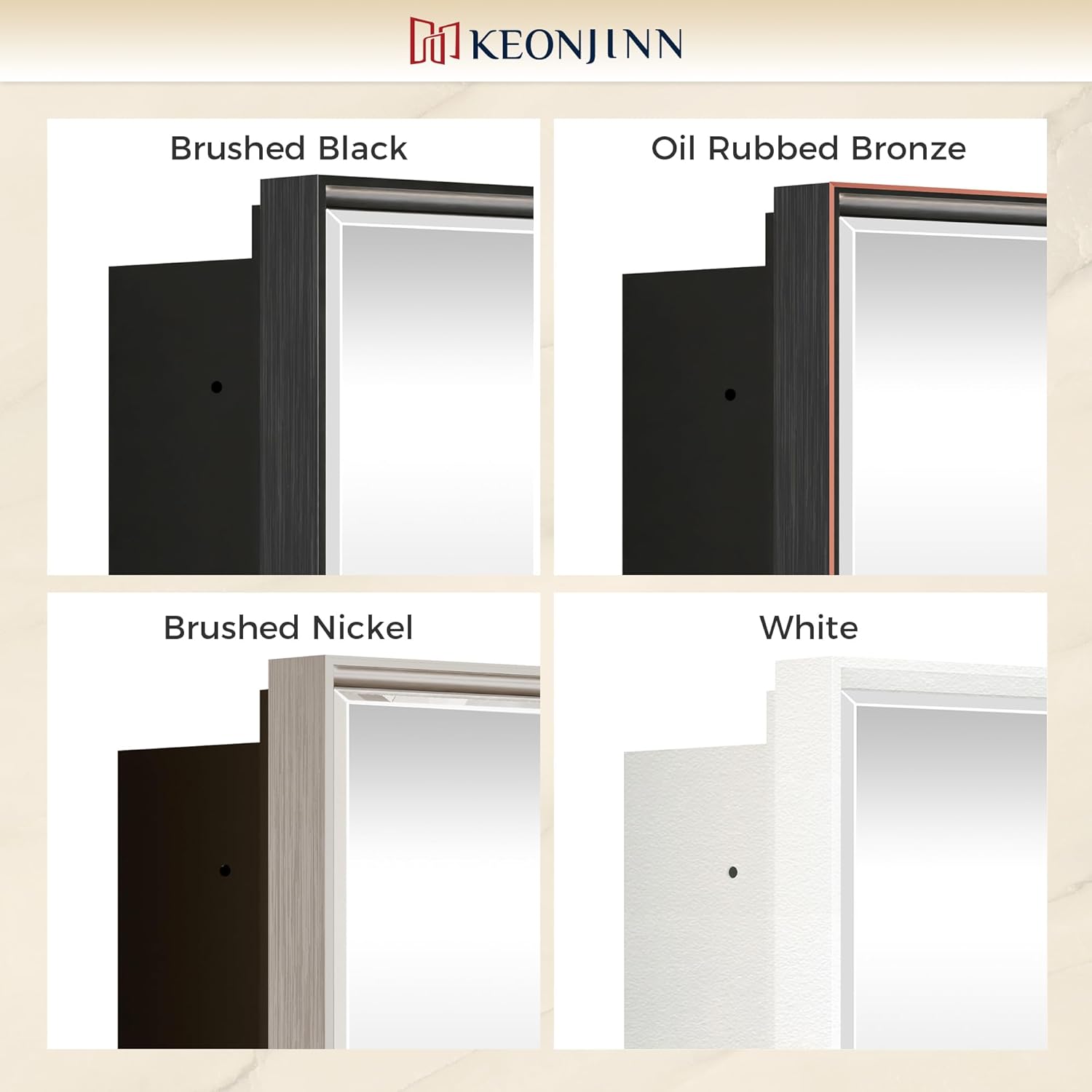 Keonjinn 24" x 30" Medicine Cabinets with Mirror for Bathroom, Brushed Nickel Recessed or Surface Wall-Mounted Aluminum Alloy Framed Beveled Mirror, Farmhouse Bathroom Mirror with Storage Cabinet