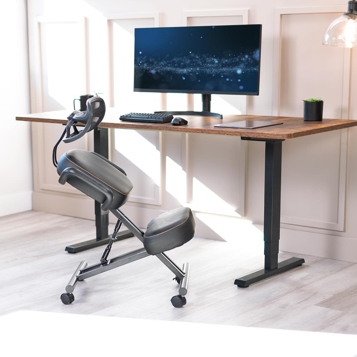 DRAGONN by VIVO Ergonomic Kneeling Chair with Back Support, Adjustable Stool for Home and Office with Angled Seat for Better Posture - Thick Comfortable Cushions, Black, DN-CH-K02B