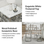 AUZ Silver End Table, Modern Square Living Room Side Table with White Faux Marble Top and Mirrored Silver Metal Geometric Base