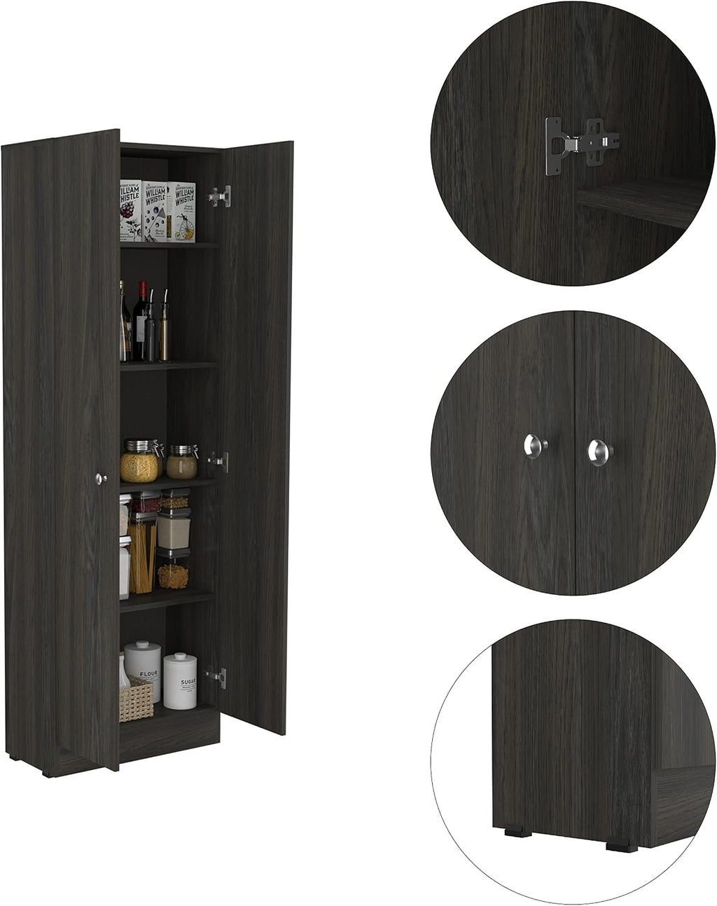 71" H Kitchen Storage Pantry Cabinet,2-Door Wooden Cupboard Credenza Bufffet Cabinet Freestanding Kitchen Hutch for Living Room, Dining Room, Dark Brown