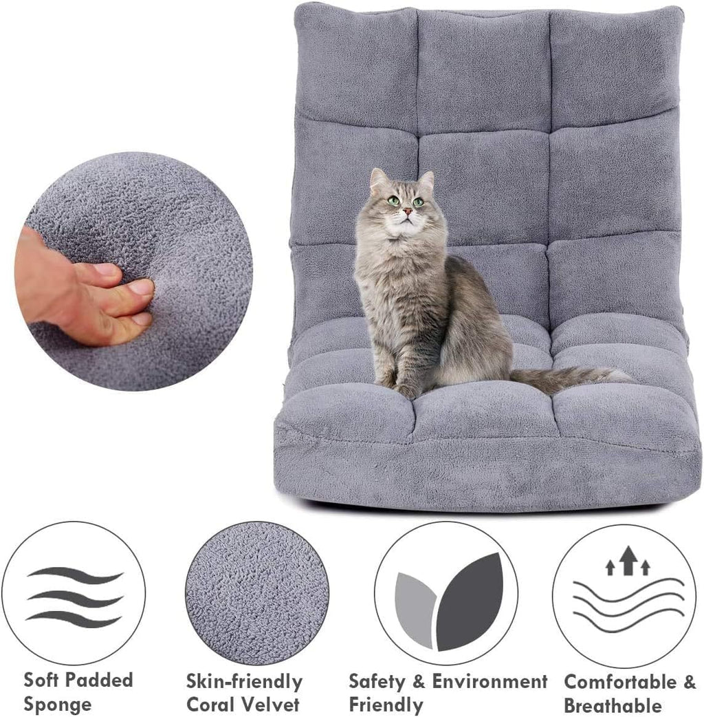 14-Position Floor Chair, Adjustable Folding Gaming Lazy Sofa With Cushion, Meditation Back Support for Reading, Bedroom, Living Room - Adults and Kids (Grey)