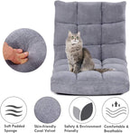 14-Position Floor Chair, Adjustable Folding Gaming Lazy Sofa With Cushion, Meditation Back Support for Reading, Bedroom, Living Room - Adults and Kids (Grey)
