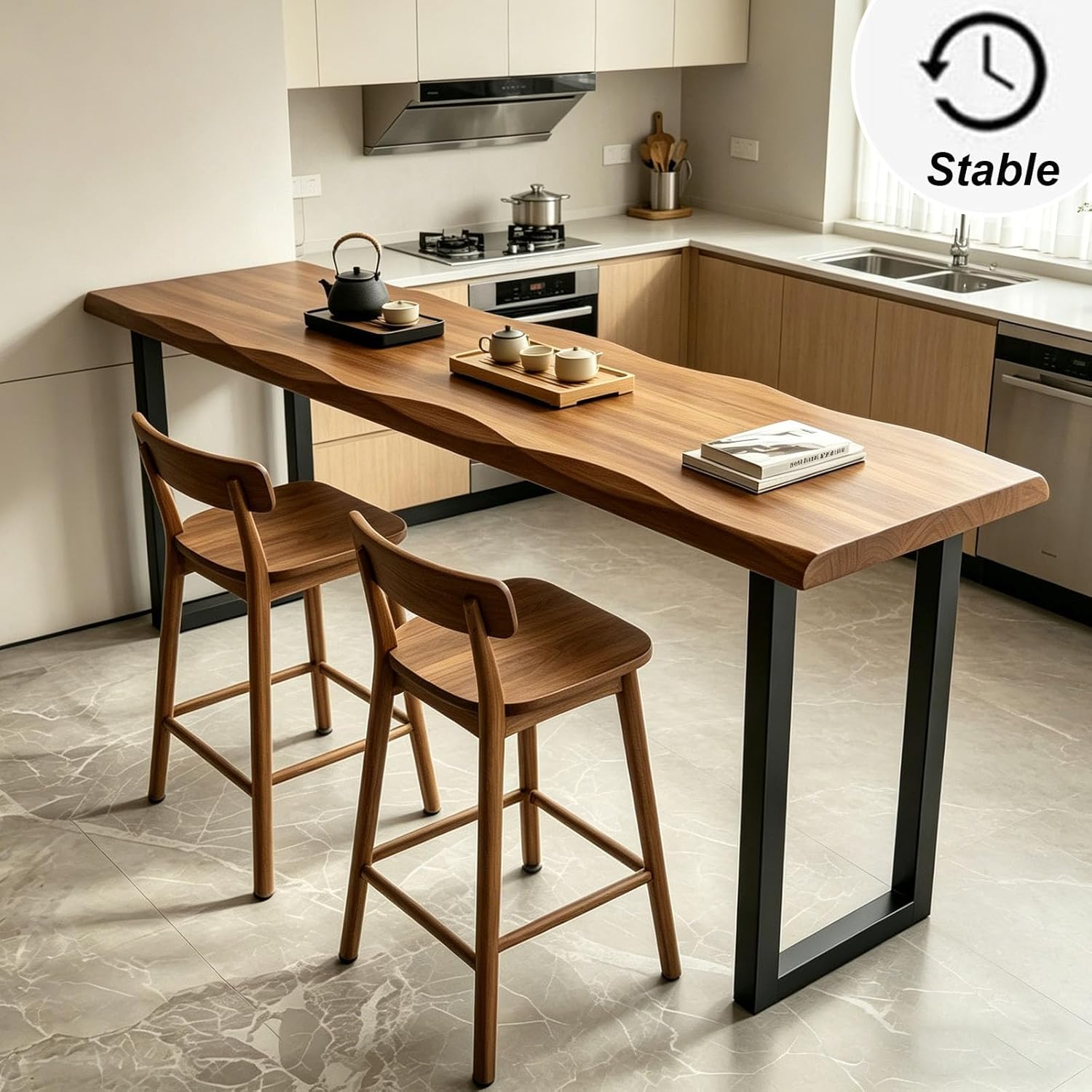 Bar Height Table Long Bar Table Solid Wood Farmhouse Bar Table Industrial Long Bar Height Table for Kitchen Coffee Shop, Pub, No Stool (Natural Wood Color, 47.3" L x 17.7" W x 41.3" H)