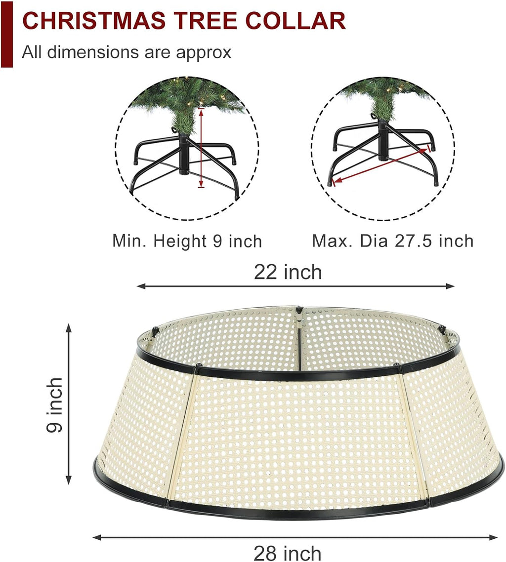 BAYN Metal Christmas Tree Collar, 28-Inch Diameter Base Cover Christmas Tree Ring Stand - Cream