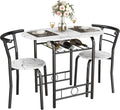 JUMMICO 3-Piece Wooden Round Table & Chair Set, Space Saving Kitchen Breakfast Nook Wood Grain Tabletop with Metal Frame and Built-in Wine Rack for Kitchen, Dining Room (White/Black)