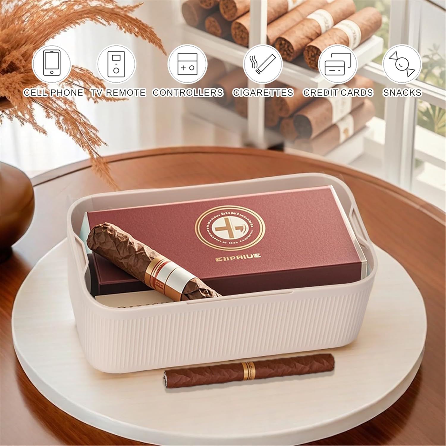 Locking Medicine Box with Code, Small Lockable Storage Box for Medications, Snacks, Phone & Food, Ideal for Home, Office, Fridge, Dorm, School, Travel, Gift (Beige)