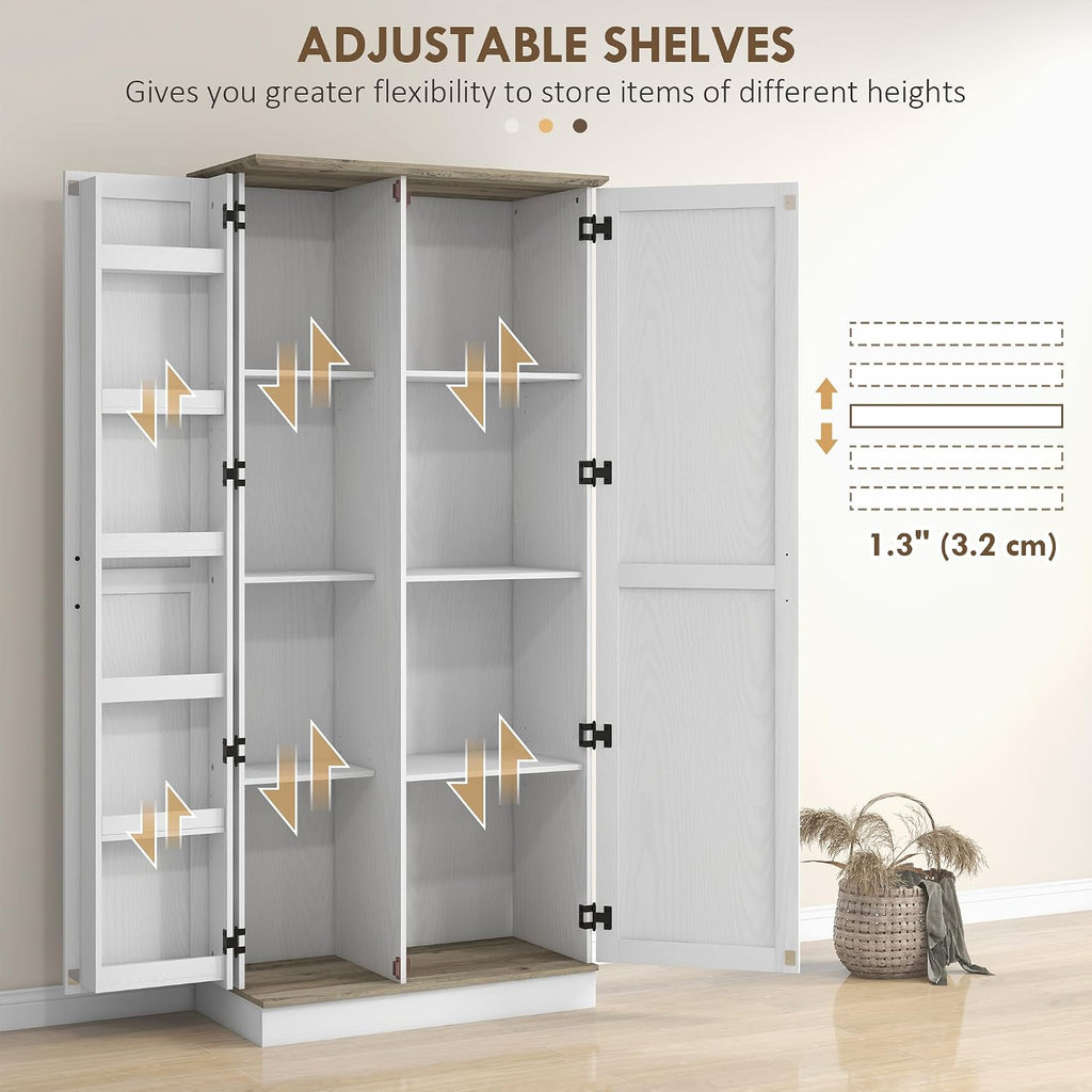 70" Tall Kitchen Pantry Cabinet, Modern Storage Cabinet with 6 Spice Racks and Adjustable Shelves, Freestanding Cupboard for Living Room, Dining Room, Cream White,15.7 * 31.5 * 69.8