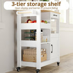 IRONCK Kitchen Island with Storage, Rolling Kitchen Island on Wheels, Kitchen Cart with Cabinet, Open Shelves, Drawer for Home,White and Natural