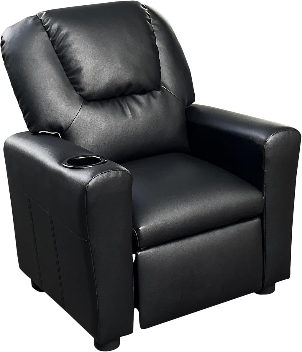 23" Black PU Leather Recliner Chair with Cupholder