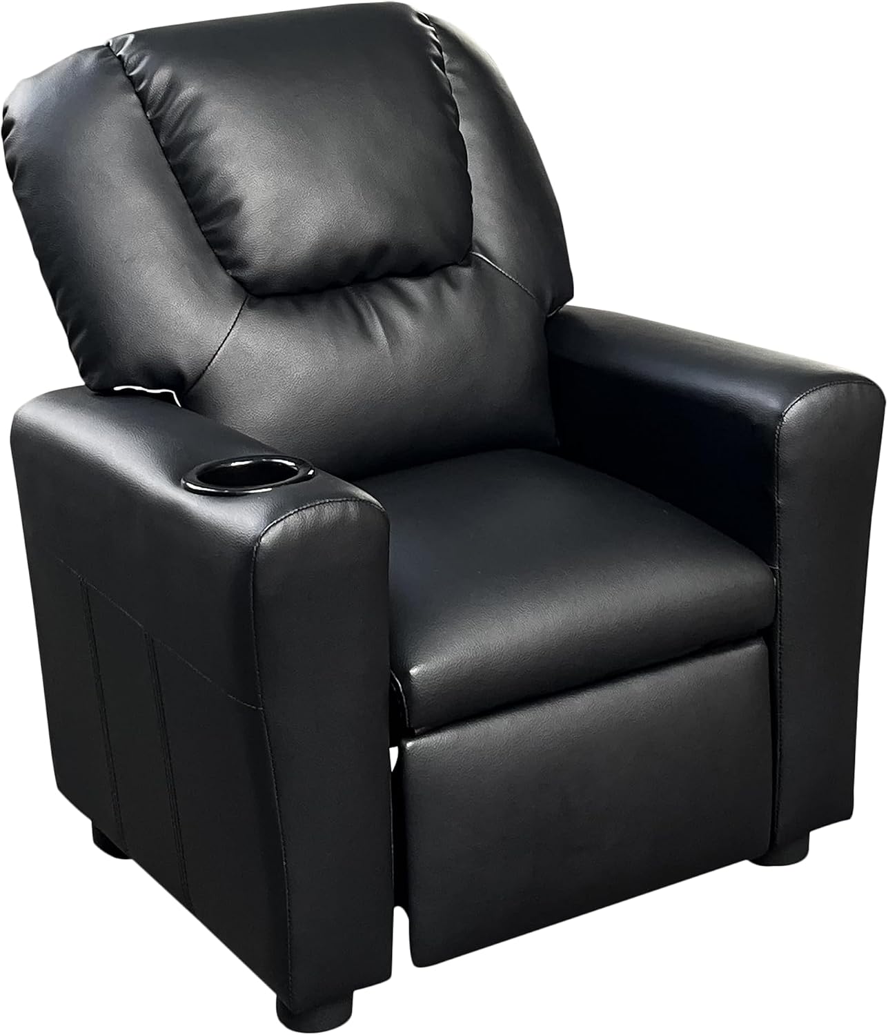23" Black PU Leather Recliner Chair with Cupholder
