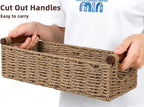 CubesLand Small Wicker Toilet Basket Tray Organizer W/Cut Out Handle, Handwoven Slim Decorative Basket for Countertop, Shelves And for Rustic Home Decor, Living Room, Nursery Organization, Neutral