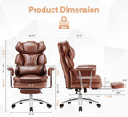 Sweetcrispy Executive Home Office Desk Chair - Ergonomic Big Tall High Back with Footrest & Lumbar Support, Reclining Height Adjustable, Comfy PU Leather Computer Gaming with Swivel Wheels, Brown