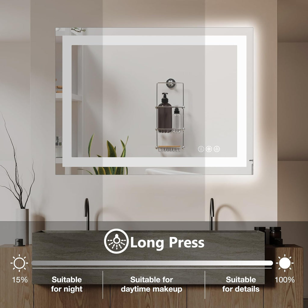 DUMOS 24.1"x32.1" LED Bathroom Mirror, Smart Anti-Fog Bathroom Vanity Mirror with Front Light & Backlit, 3 Color Temperatures, Dimmable, Memory Function