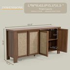 Yechen Buffet Cabinet with Storage, 63" Wide Sideboard with Solid Wood Handles and Rattan Look Accent Doors, Flexible Shelves, for Living Room, Kitchen, Dark Walnut