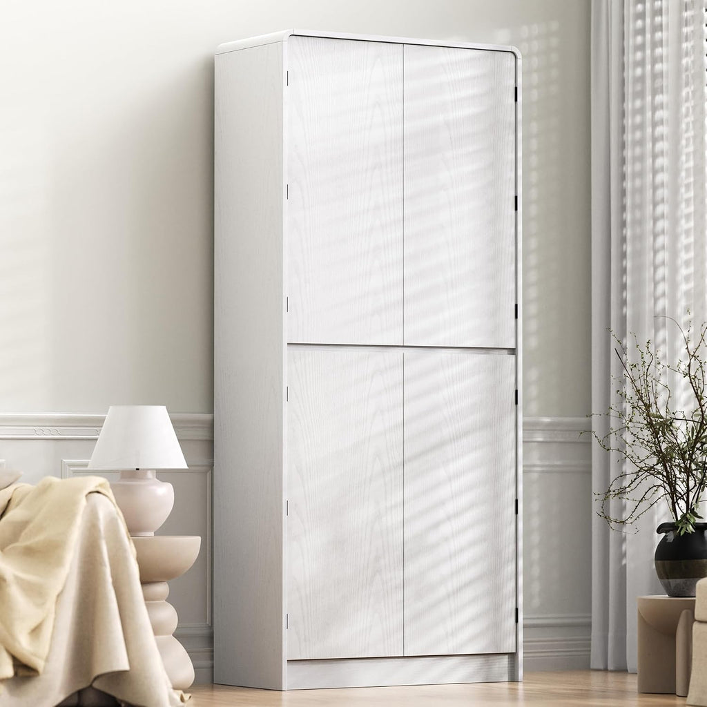 roomfitters 72" Tall Farmhouse Kitchen Pantry Cabinet with Curved Profile & 8 Door Shelves, White