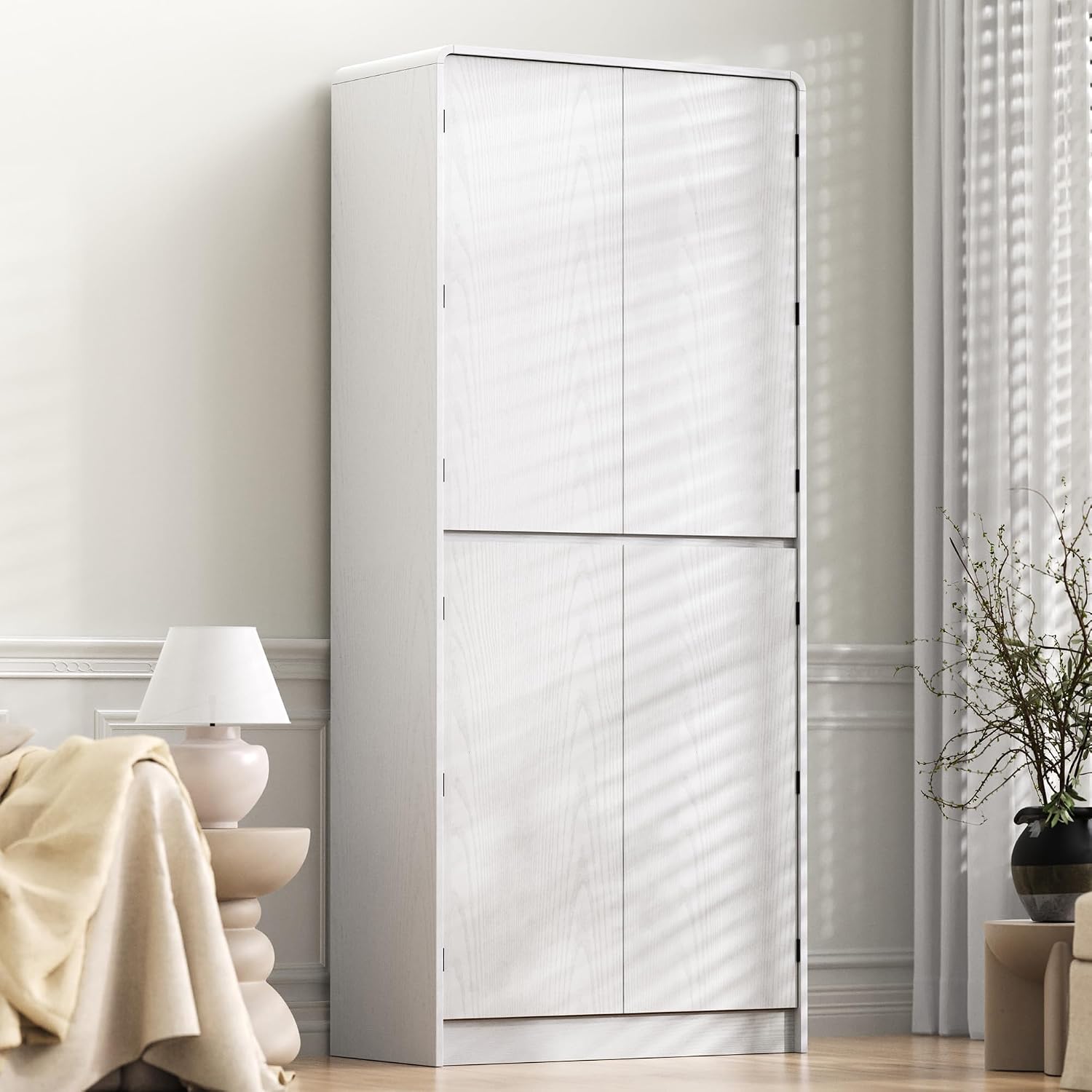 roomfitters 72" Tall Farmhouse Kitchen Pantry Cabinet with Curved Profile & 8 Door Shelves, White