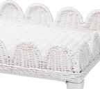 Bali & pari Sumana Natural Rattan Side Table - Handwoven Wicker 2-Tier Accent End Table with Scalloped Tray Top for Living Room, White