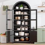71" Tall Arched Kitchen Pantry, Modern Farmhouse Kitchens Storage Cabinets, Versatile Cupboard for Kitchen, Dining Room, Black, 1 Pc