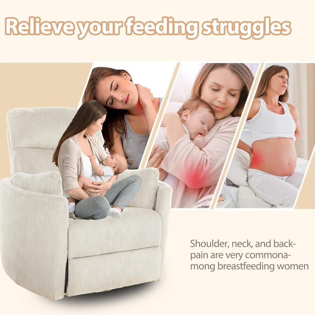 Power Swivel Rocker Recliner with 2 Pillows Power Nursery Glider Recliner Comfy High Back Electric Rocking Recliner for Adults Nursing Bedroom Living Room Brown
