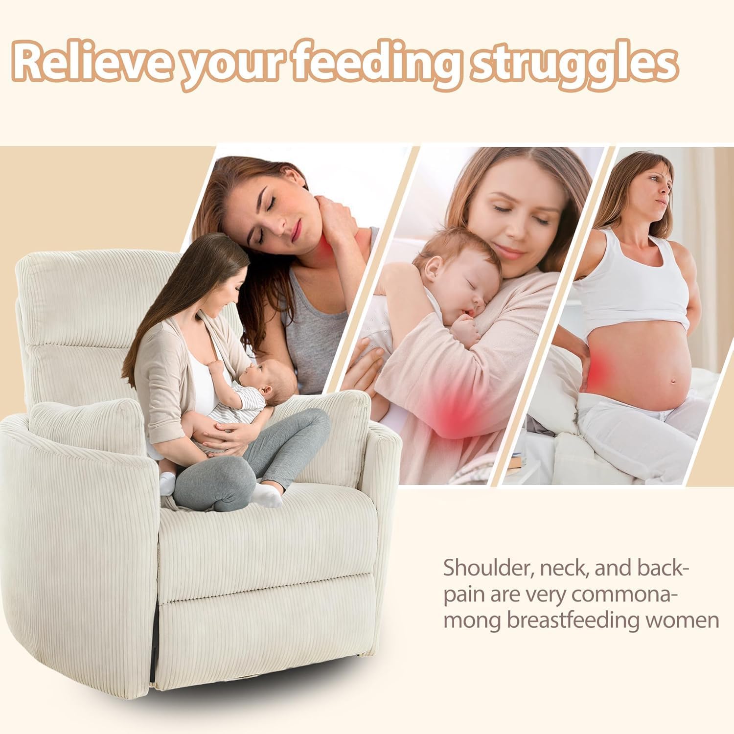 Power Swivel Rocker Recliner with 2 Pillows Power Nursery Glider Recliner Comfy High Back Electric Rocking Recliner for Adults Nursing Bedroom Living Room Brown