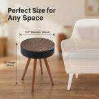 Round Wooden End Table with Retro Carved Brown Top & Black Wood Support Legs, Vintage 15.7" Small Circle Sofa Side Table for Living Room Bedroom (Brown, 4 Legs Support)