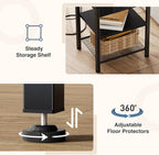 DUMOS 15.7" Small Side Table with Charging Station, End Table with Outlets & USB Ports, 3-Tier Adjustable Storage Nightstand for Living Room, Bedroom, Small Spaces, Record Player Stand, Black