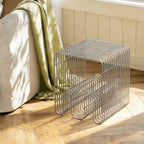 Metal Side Table, Metal End Table with Magazine Rack,Sofa Bedside Table for Small Space, Modern Nightstand with Storage Shelf for Living Room Bedroom Silver (Double N)