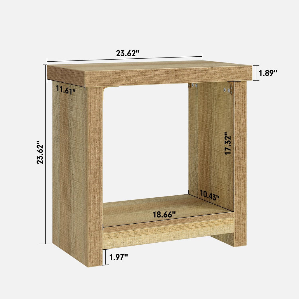 knoworld Nightstands Set of 2, End Tables Set for Bedroom, Narrow Side Tables with Shelves, Square End Table for Living Room, Slim Rectangle Accent Table, Farmhouse Bedside Table, Natural