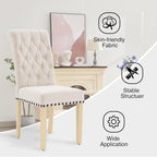 adochr Linen Fabric Dining Chairs Set of 2, Upholstered Dining Room Chair with Wooden Legs, Armless Parsons Chairs for Kitchen/Dining Room/Living Room, Beige