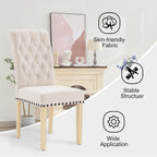 adochr Linen Fabric Dining Chairs Set of 2, Upholstered Dining Room Chair with Wooden Legs, Armless Parsons Chairs for Kitchen/Dining Room/Living Room, Beige
