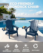Adirondack Chair Set of 4, HDPE Folding Adirondack Chair with Multifunctional Cup Holder, Weather Resistant Fire Pit Chair for porches, patios, poolsides, Decks.