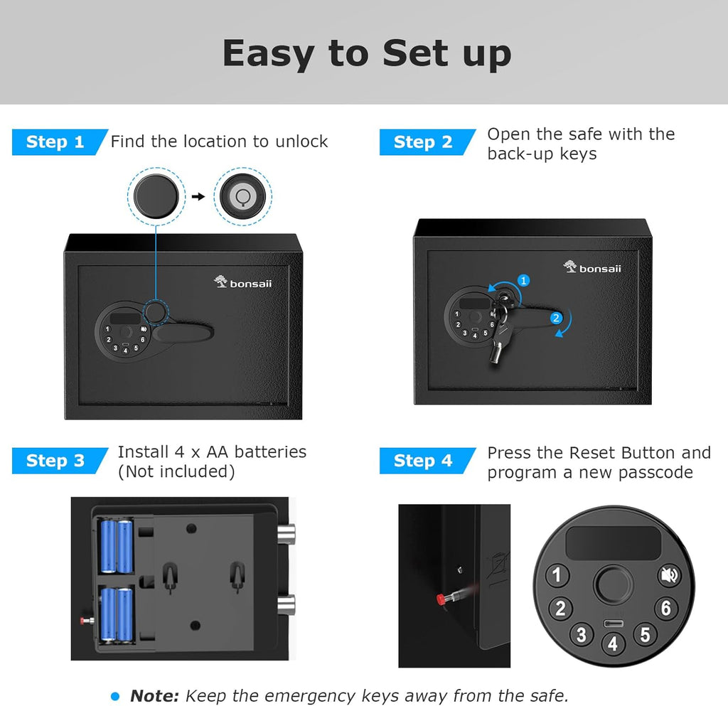 Bonsaii Safe, 0.6 Cubic Safe Box with Electronic Keypad, Removable Shelf, for Valuables Jewelry and Documents in Home, Hotel, or Business, 9.84" x 13.78" x 9.84" Inches, SF002