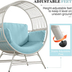 Bifanuo Oversized Egg Chair for Indoor Outdoor Use – Rattan Hanging Basket Chair with Thickened Cushion Supports 350 LBS – Wicker Patio Lounge Chair for Balcony Porch Living Room Backyard (Blue)