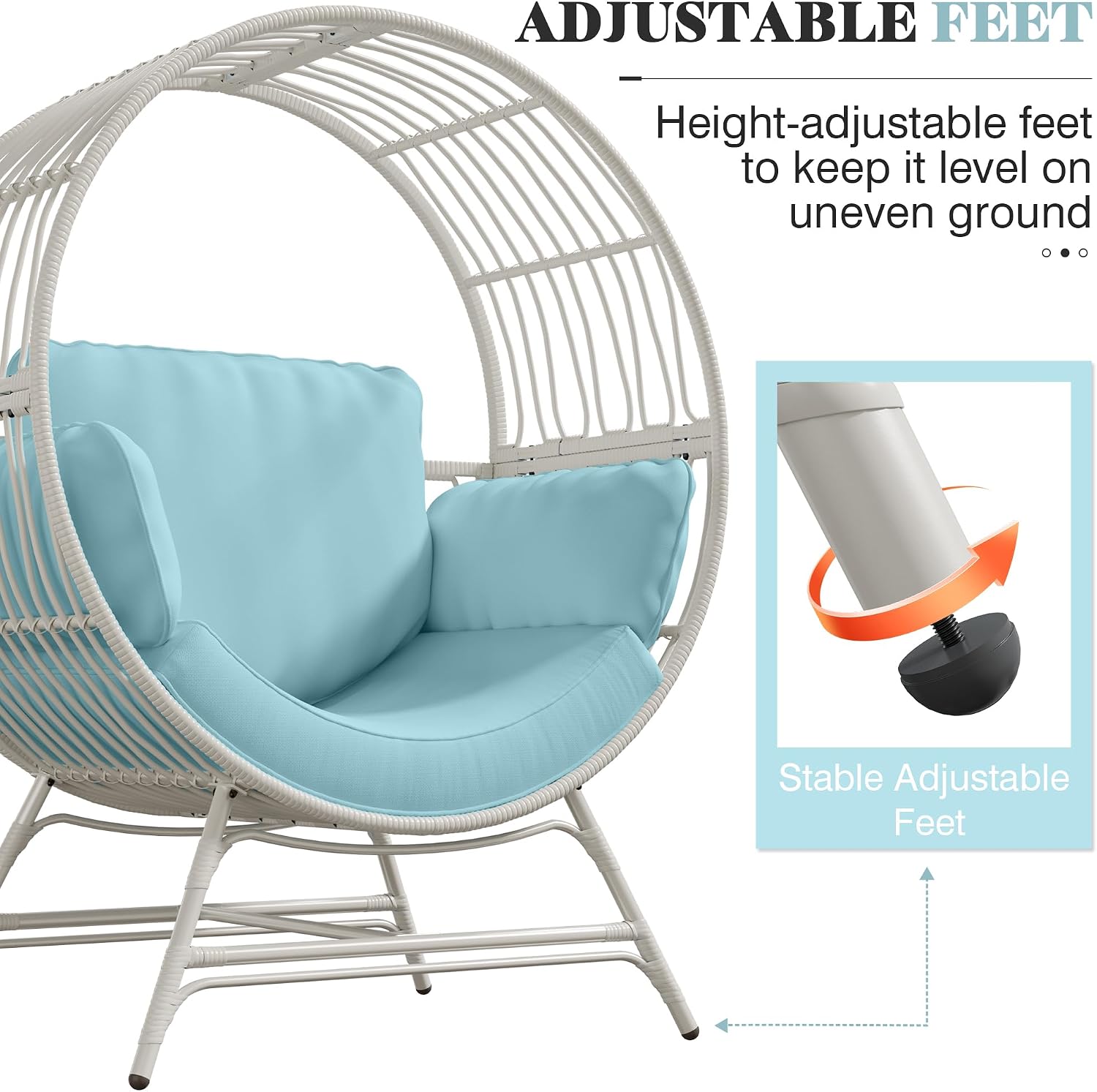 Bifanuo Oversized Egg Chair for Indoor Outdoor Use – Rattan Hanging Basket Chair with Thickened Cushion Supports 350 LBS – Wicker Patio Lounge Chair for Balcony Porch Living Room Backyard (Blue)