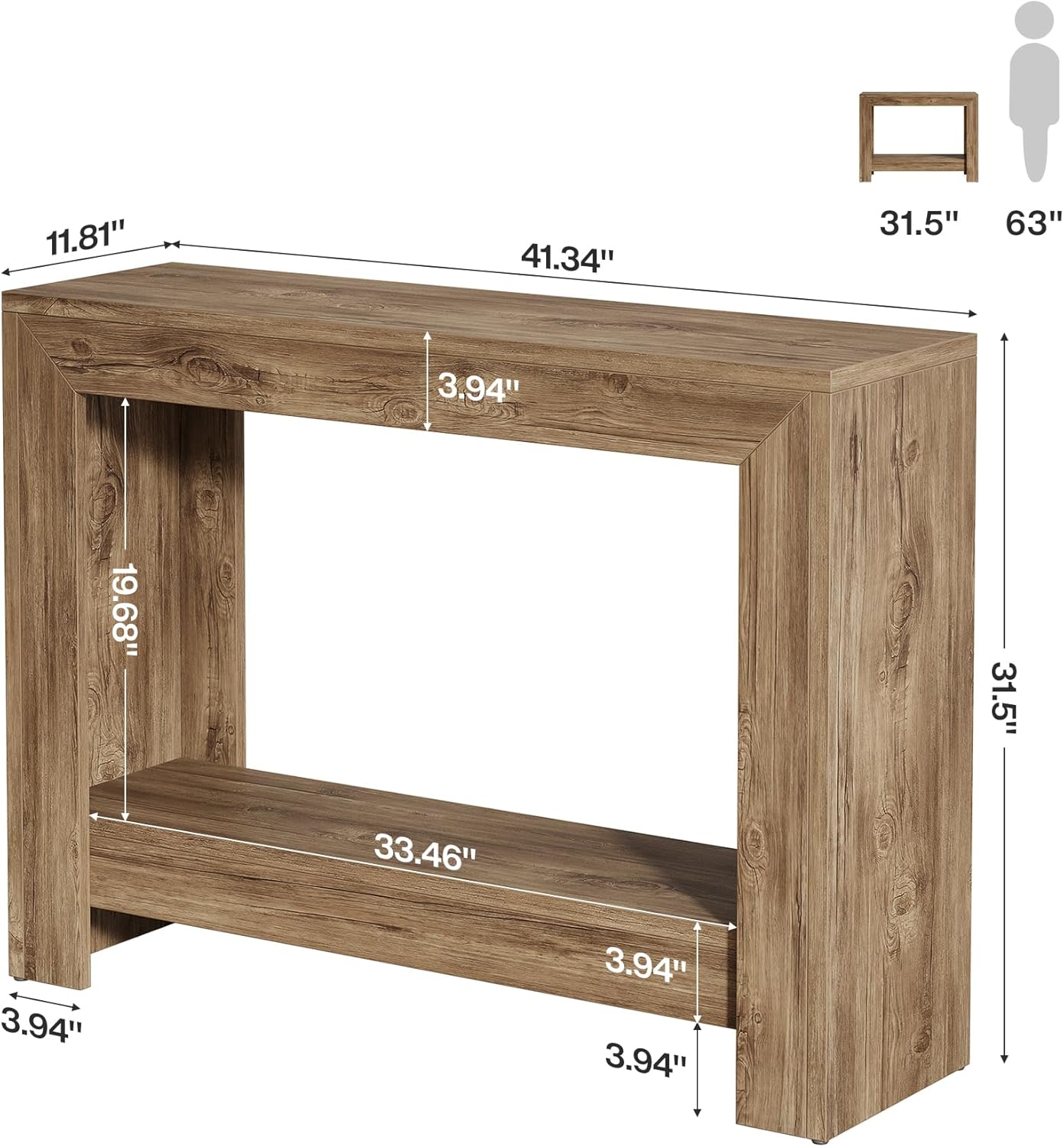 Tribesigns 41.3" Rustic Wood Console Table with Storage (Natural)