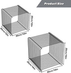 Stainless Steel Side Table, Metal Side Table with Wire Cube Storage, Retro Square Accent Table for Living Room Office Silver Finish (Silver,14in)