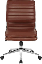 Office Star SPX Professional Ergonomic Ribbed Faux Leather Office Chair with Chrome Base, Mid Back Manager's Chair Without Arms, Saddle Brown