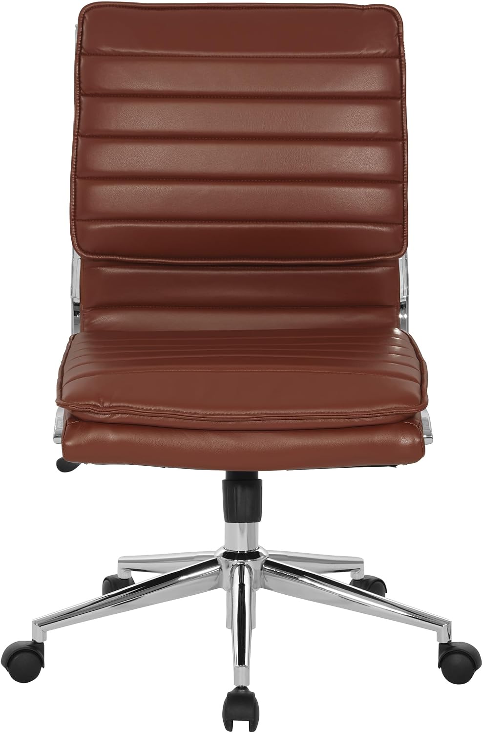 Office Star SPX Professional Ergonomic Ribbed Faux Leather Office Chair with Chrome Base, Mid Back Manager's Chair Without Arms, Saddle Brown