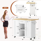 JY QAQA 42" Rolling Kitchen Island Cart with Storage, Drop Leaf Countertop, Drawers & Towel Rack, Mobile Kitchen Table on Wheels for Kitchen Dining Room, White