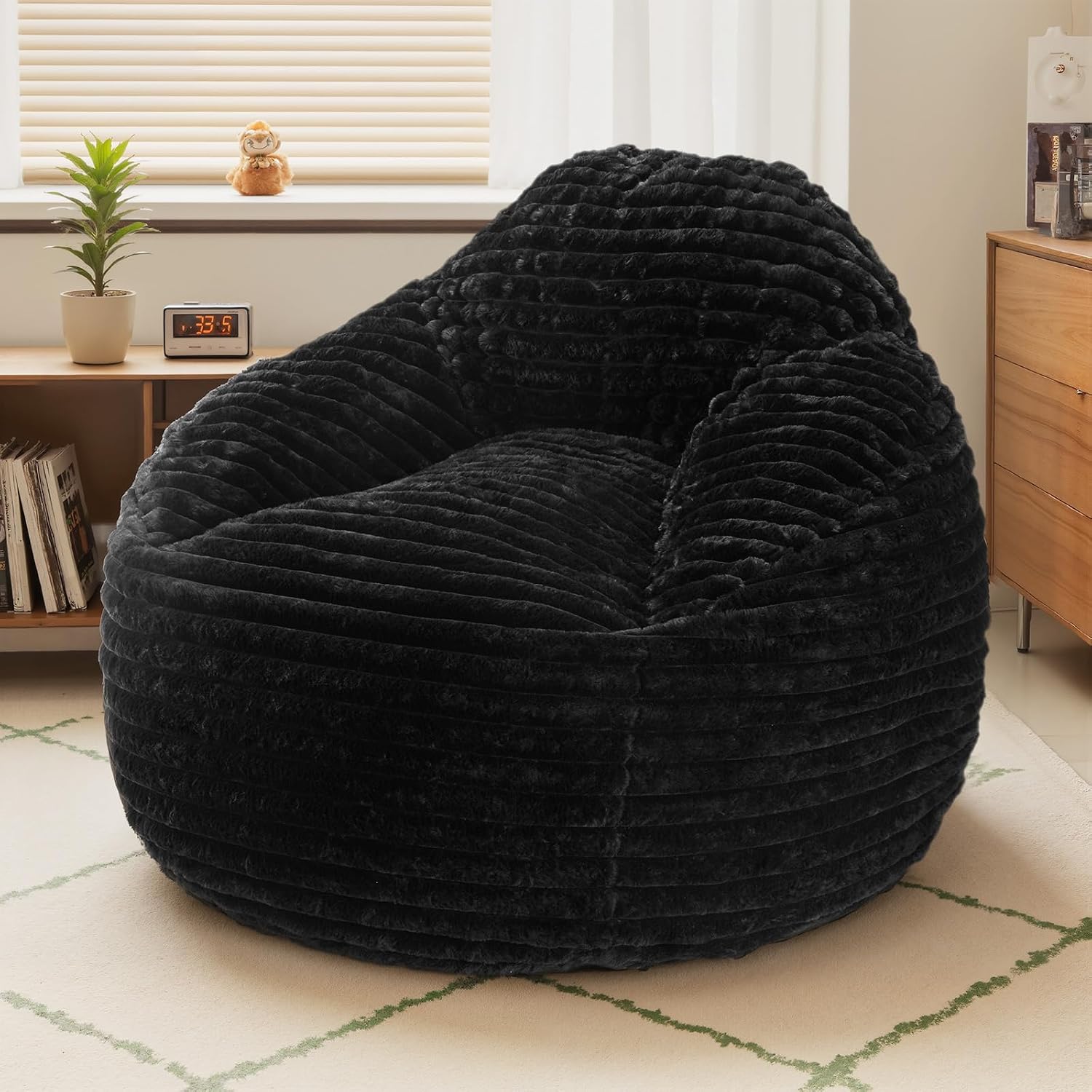 Sweetcrispy Bean Bag Chair, 39 Inch Bean Bags for Adults and Kids, Chair with Memory Foam Filled, Couch with Backrest and Armrests, Comfy Sofa for Living Room, Bedroom and Dorm, Black
