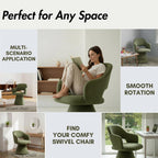 Hyfirm 360° Swivel Dining Chair with Arms Set of 2, Chenille Upholstered Barrel Accent Kitchen Chairs with Hollow High Back, Deskchair for Dining Room Bedroom Vanity, Moss Green