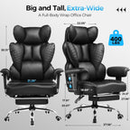 COMHOMA Big and Tall Office Chair Heavy Duty Wide Ergonomic Gaming Chair with Deluxe Embossing Designed Leather with Foot Rest,150°Reclining Adjustable Armrests Pocket Spring Back Support and Pillow
