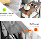 LOAKEKEL Narrow Nightstand with Charging Station, End Tables Living Room Set of 2, Skinny Side Table with Fabric Drawers, Slim Sofa Table for Bedroom, Small Spaces, Couch, Rustic Brown, HETNDP02PBR