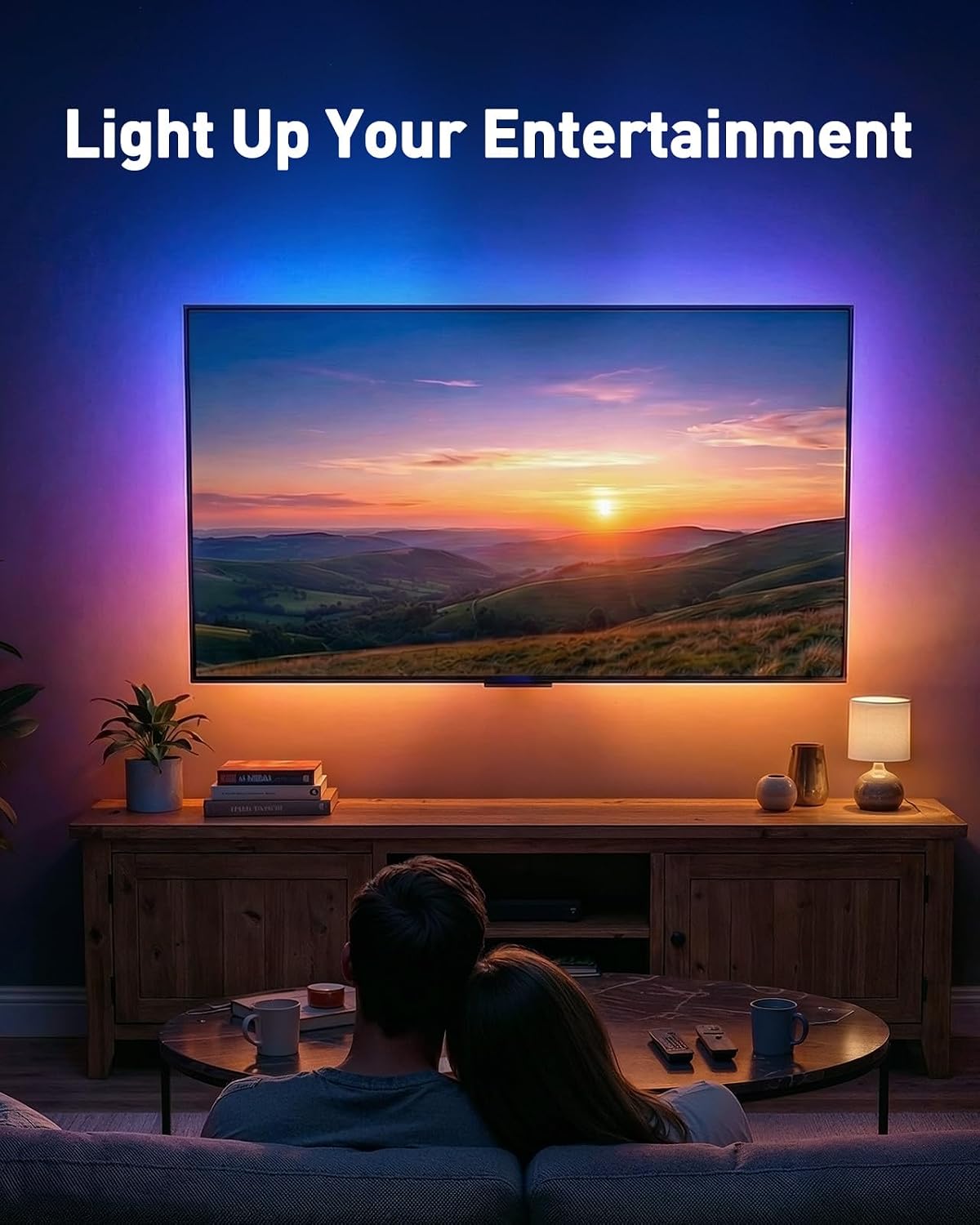 PERLESMITH Full Motion TV Wall Mount with LED Lights for 28-65 Inch TVs, Pre-Assembled TV Mount Up to 88 lbs, Max VESA 400x400mm, Swivel, Extension, Tilt, Music Sync Backlights, Fits 12/16" Wood Studs