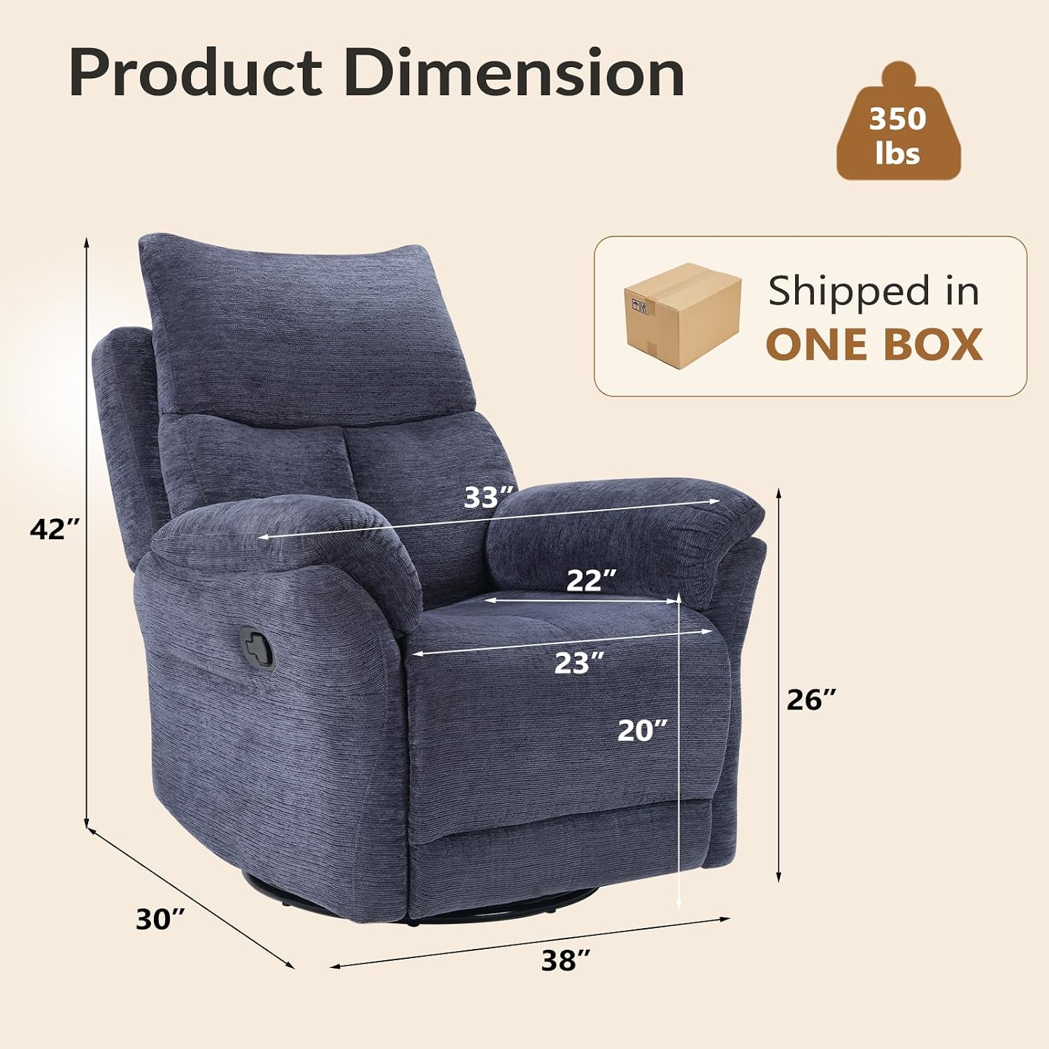 ANJ Swivel Rocker Recliner Chair Nursery Manual Glider Rocking Recliner Chairs for Adults, Fabric Rocking Chair Nursery, 360° Swivel Lazy Boy Recliner Chairs for Living Room, Slate Blue