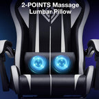 RGB Gaming Chair with LED Lights Massage Computer Chair Ergonomic High Back Video Game Chair with Footrest and Adjustable Lumbar Support Gamer Chairs with Linkage Armrest White and Black